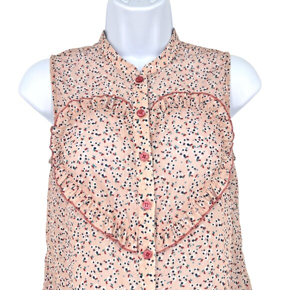 Modcloth Sweet and Smart sleeveless floral heart blouse blush pink Size XS - Picture 2 of 13